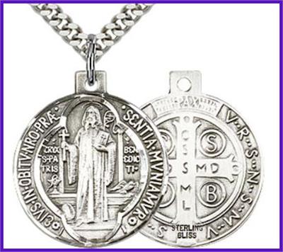 St. Benedict 7/8" Sterling Silver Medal, Your Choice of Chain # 3108