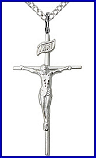 1" Thin Crucifix in Sterling Silver, Your Choice of Chain, # 3148