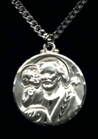 Large St. Joseph Medal In Sterling, Your Choice of Chain # 3152