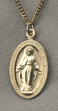 Classic Oval Miraculous Medal 13/16" 14kt Gold Filled, Your Choice of Chain # 3160