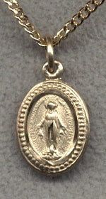 Miraculous Medal ridge-border 1/2", 14kt Gold Filled, Your Choice of Chain # 3168
