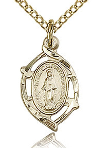 Miraculous Medal, Oval Thorns, 5/8", Gold Filled,Your Choice of Chain # 3173