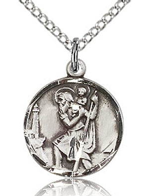 St. Christopher Sterling 17/32 in. Medal, your Choice of Chain # 3183