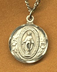 Flower Flanked Miraculous Medal 9/16" 14kt Gold Filled, Your Choice of Chain # 3188