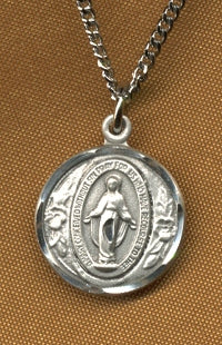 Flower Flanked Miraculous Medal 9/16" Sterling, your Choice of Chain # 3189