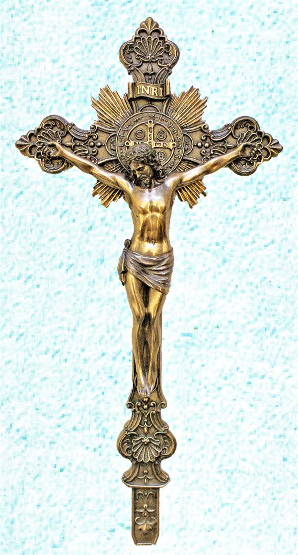 St. Benedict Crucifix, Cold Cast Bronze, Stands 24", Hangs 22", #3234