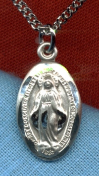 9/16" x 3/8" Oval Miraculous Medallion in Sterling,your Choice of Chain # 3255