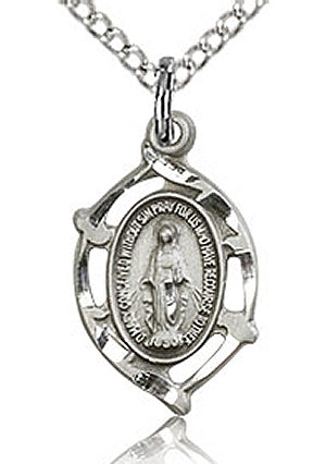 Miraculous Medal, Oval Thorns, 5/8", Sterling, Your Choice of Chain # 3261