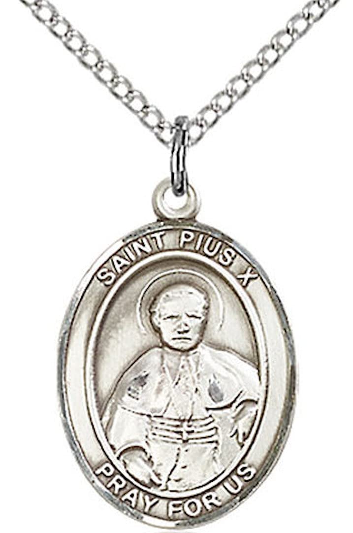 St. Pius X Medal in Fine Pewter, 3/4" tall, Your Choice of Chain # 17203