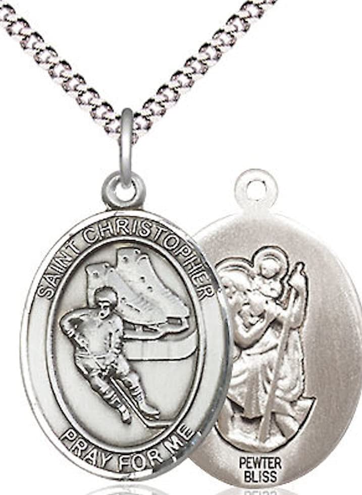 Hockey / St. Christopher Medal in Fine Pewter, 3/4", Your Choice of Chain # 17494