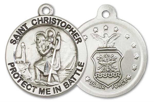 St. Christopher Air Force Medal, 1" dia., Fine Pewter, Your Choice of Chain, # 3346
