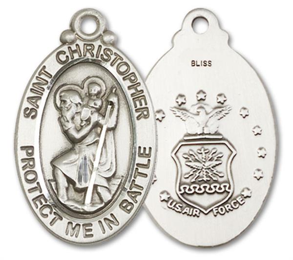 St. Christopher Air Force Medal, 1-1/8" tall, Fine Pewter, Your Choice of Chain, # 3348