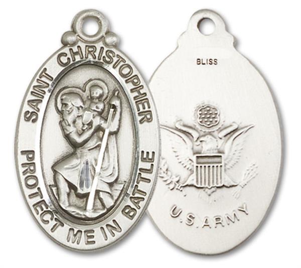St. Christopher Army Medal, 1-1/8" tall, Fine Pewter, Your Choice of Chain, # 3352