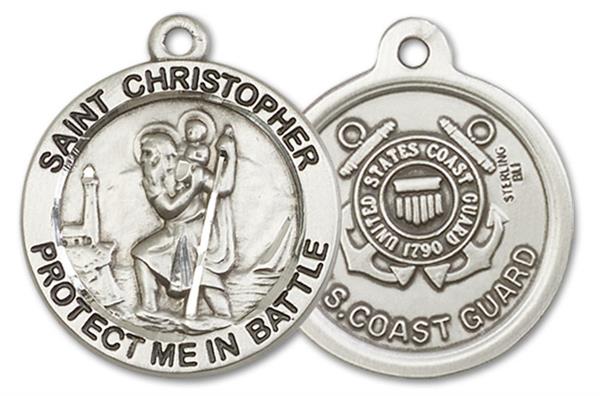 St. Christopher Coast Guard Medal, 1" dia., Sterling Silver, Your Choice of Chain, # 3353