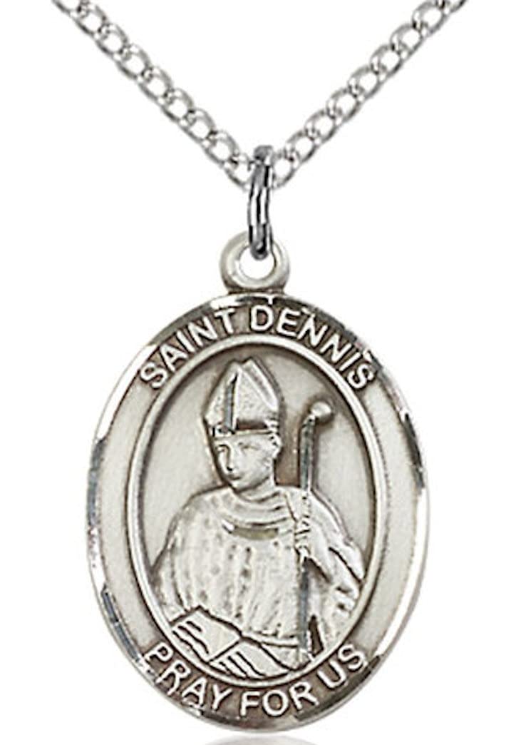 St. Dennis Medal in Fine Pewter, 3/4" tall, Your Choice of Chain # 17008