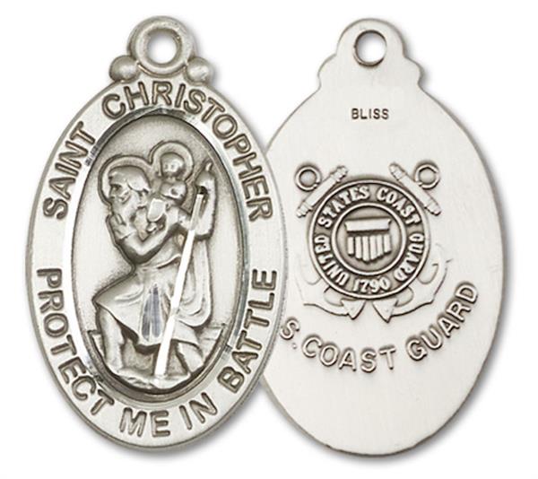 St. Christopher Coast Guard Medal, 1-1/8" tall, Fine Pewter, Your Choice of Chain, # 3356