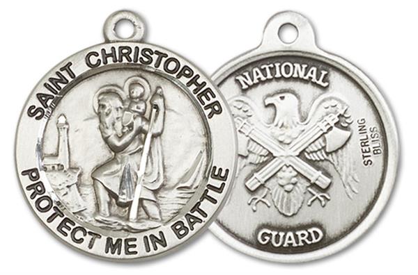 St. Christopher National Guard Medal, 1" dia., Sterling Silver, Your Choice of Chain, # 3357
