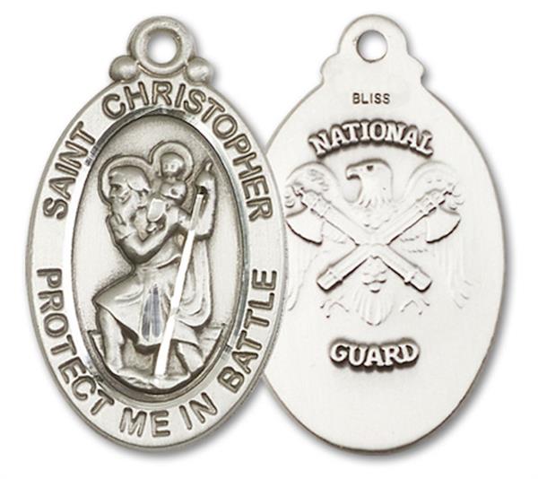 St. Christopher National Guard Medal, 1-1/8" tall, Fine Pewter, Your Choice of Chain, # 3360