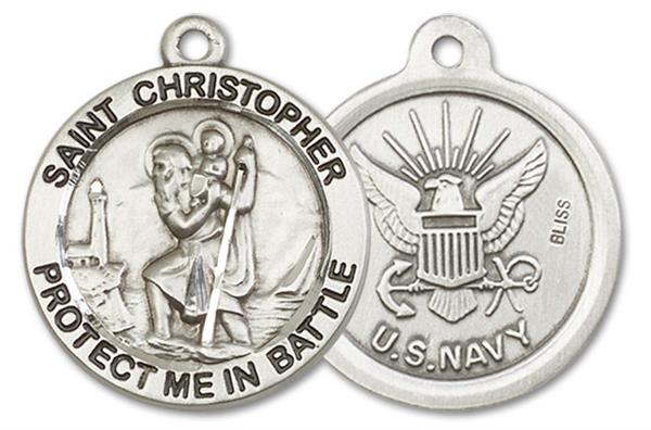 St. Christopher Navy Medal, 1" dia., Fine Pewter, Your Choice of Chain, # 3362