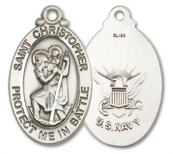 St. Christopher Navy Medal, 1-1/8" tall, Fine Pewter, Your Choice of Chain, # 3364