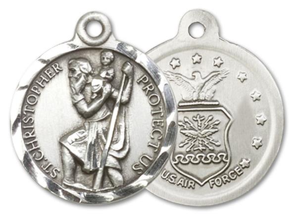 St. Christopher Air Force Medal, Fine Pewter, 3/4" dia., Your Choice of Chain, # 3366
