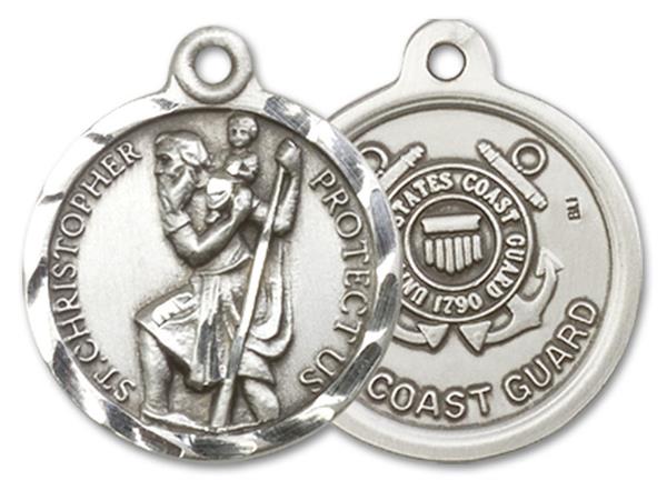 St. Christopher Coast Guard Medal, Fine Pewter, 3/4" dia., Your Choice of Chain, # 3370