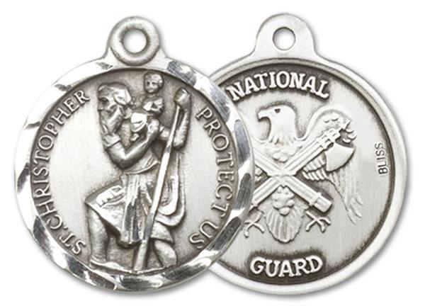 St. Christopher National Guard Medal, Fine Pewter, 3/4" dia., Your Choice of Chain, # 3372