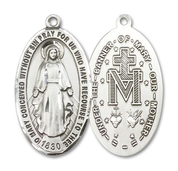 Miraculous Medal in Fine Pewter, 1-1/4", Your Choice of Chain, # 3376