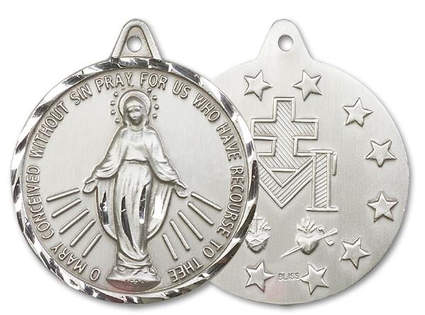 Miraculous Medal in Fine Pewter, 1-1/4", Your Choice of Chain, # 3379