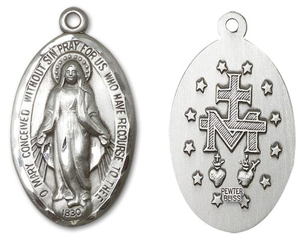 Miraculous Medal in Fine Pewter, 1-1/4", Your Choice of Chain, # 3381