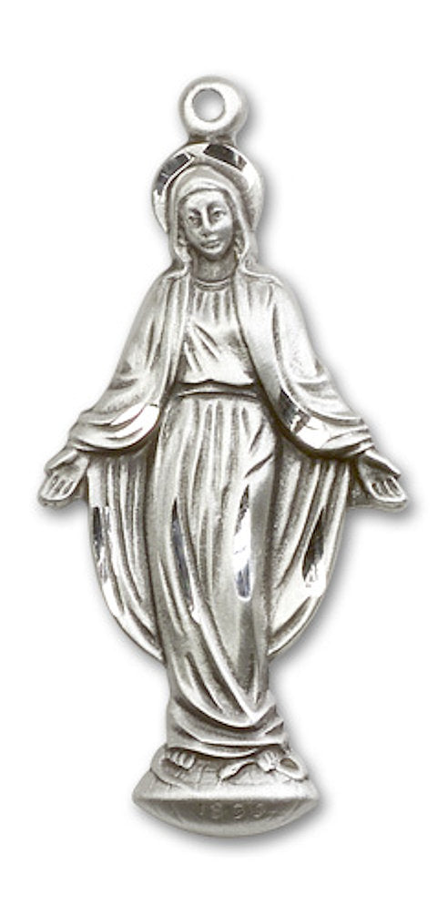 Miraculous Medal Figure in Fine Pewter, 1-1/4", Your Choice of Chain, # 3382
