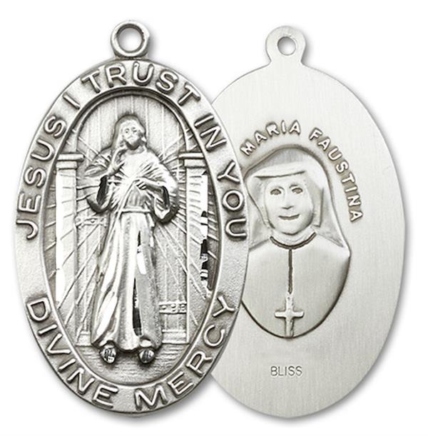 Divine Mercy Medal in Fine Pewter, 1-1/2", Your Choice of Chain, # 3383