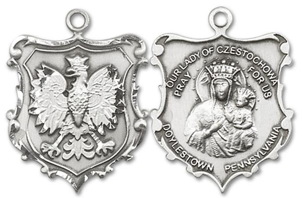 Our Lady of Czestochowa English Medal in Fine Pewter, 7/8", Your Choice of Chain, # 3385