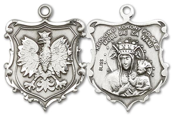 Our Lady of Czestochowa Polish Medal in Fine Pewter, 7/8", Your Choice of Chain, # 3386