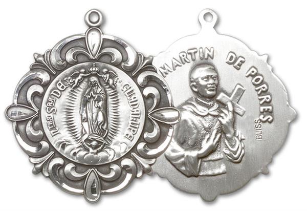 Our Lady of Guadalupe / St. Martin de Porres Medal in Fine Pewter, 1-1/8", Your Choice of Chain, # 3391