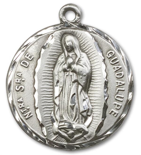 Our Lady of Guadalupe Medal in Fine Pewter, 1-1/8", Your Choice of Chain, # 3393