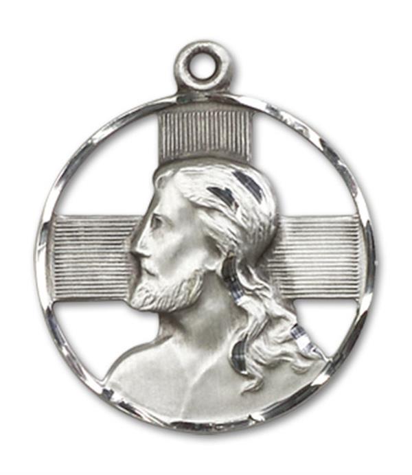 Portrait of Christ Round Medal in Fine Pewter, 13/16", Your Choice of Chain, # 3418