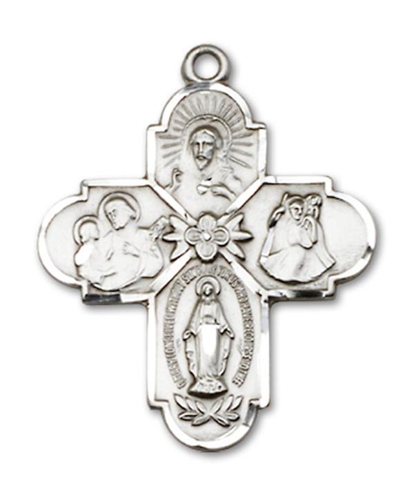4-Way Medal in Fine Pewter, 1", Your Choice of Chain, # 3429