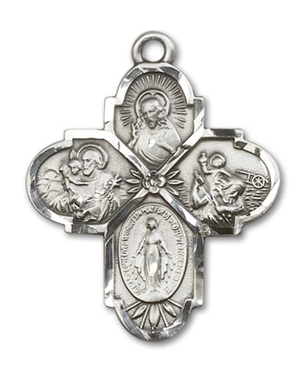4-Way Medal in Fine Pewter, 1-1/8", Your Choice of Chain, # 3431