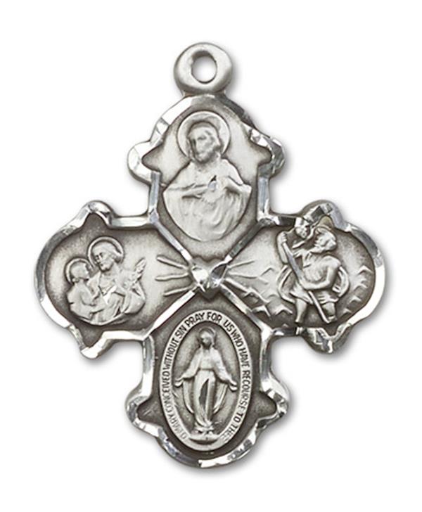 4-Way Medal in Fine Pewter, 1-1/8", Your Choice of Chain, # 3433