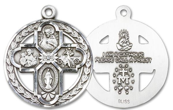 Round 4-Way Medal in Fine Pewter, 1-1/16", Your Choice of Chain, # 3439
