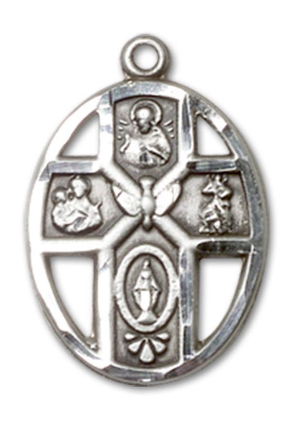 4-Way Medal in Fine Pewter, 3/4", Your Choice of Chain, # 3449