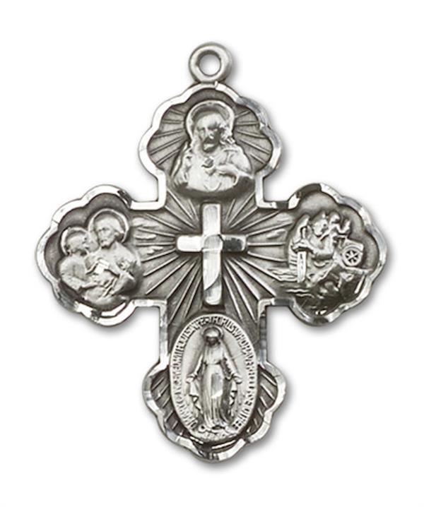 4-Way Medal in Fine Pewter, 1-1/8", Your Choice of Chain, # 3451