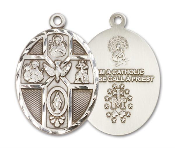 4-Way Medal in Fine Pewter, 1-5/8", Your Choice of Chain, # 3455