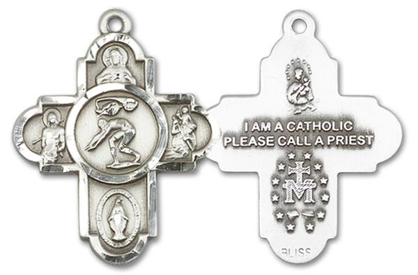 Swimming 5-way Medal in Fine Pewter, 1", Your Choice of Chain, # 3464