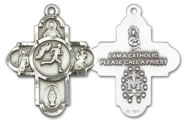 Track & Field 5-way Medal in Fine Pewter, 1", Your Choice of Chain, # 3465