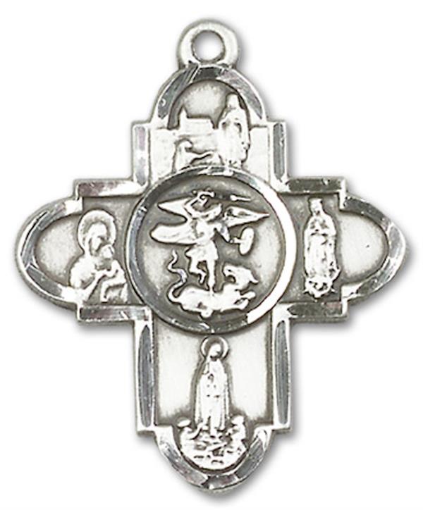 Our Lady 5-way Medal in Fine Pewter, 1", Your Choice of Chain, # 3468
