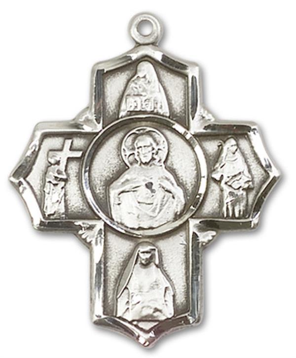 Scapular 5-way Medal in Fine Pewter, 1", Your Choice of Chain, # 3479