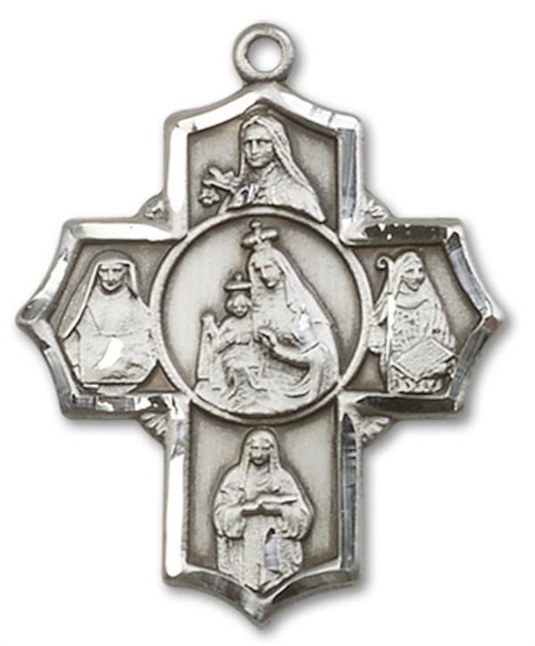 Our Lady of Mt. Carmel 5-way Medal in Fine Pewter, 1", Your Choice of Chain, # 3483
