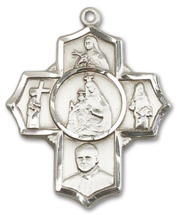 Carmelite 5-way Medal in Fine Pewter, 1", Your Choice of Chain, # 3485
